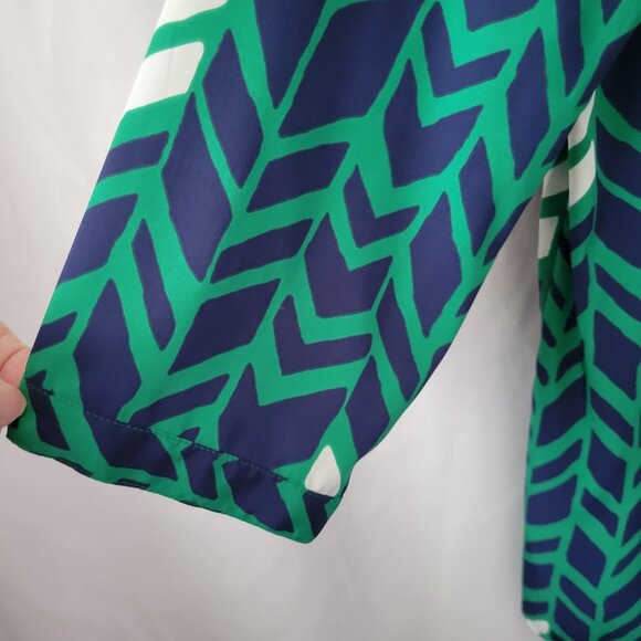 Coldwater Creek Blouse Sz Large 14 Pleated 3/4 sleeve button front green blue - Picture 3 of 14